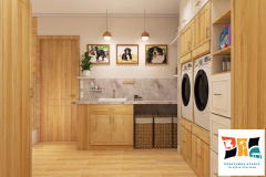 Funkcjonalna pralnia drewno & tapeta