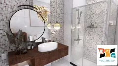 Mozaikowa łazienka z liściem