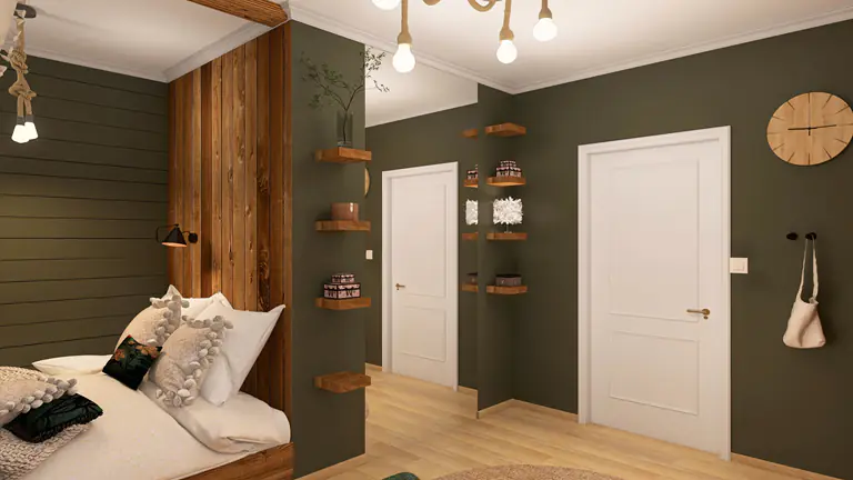 Aranżacja Wnętrza Mała Sypialnia w Zieleni